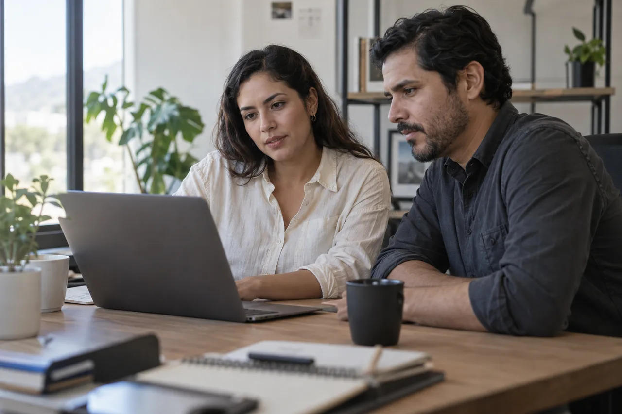 Illustrative colleagues working together in a nearshore office